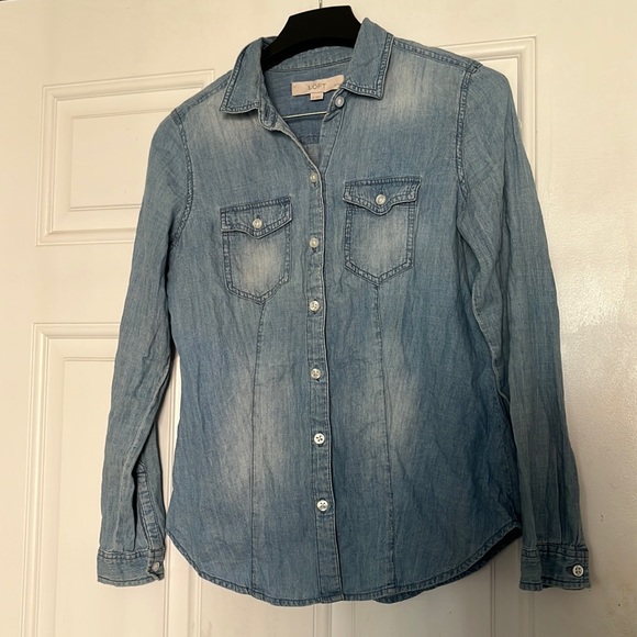 LOFT Tops - Loft button up lightweight jean material button down long sleeve shirt